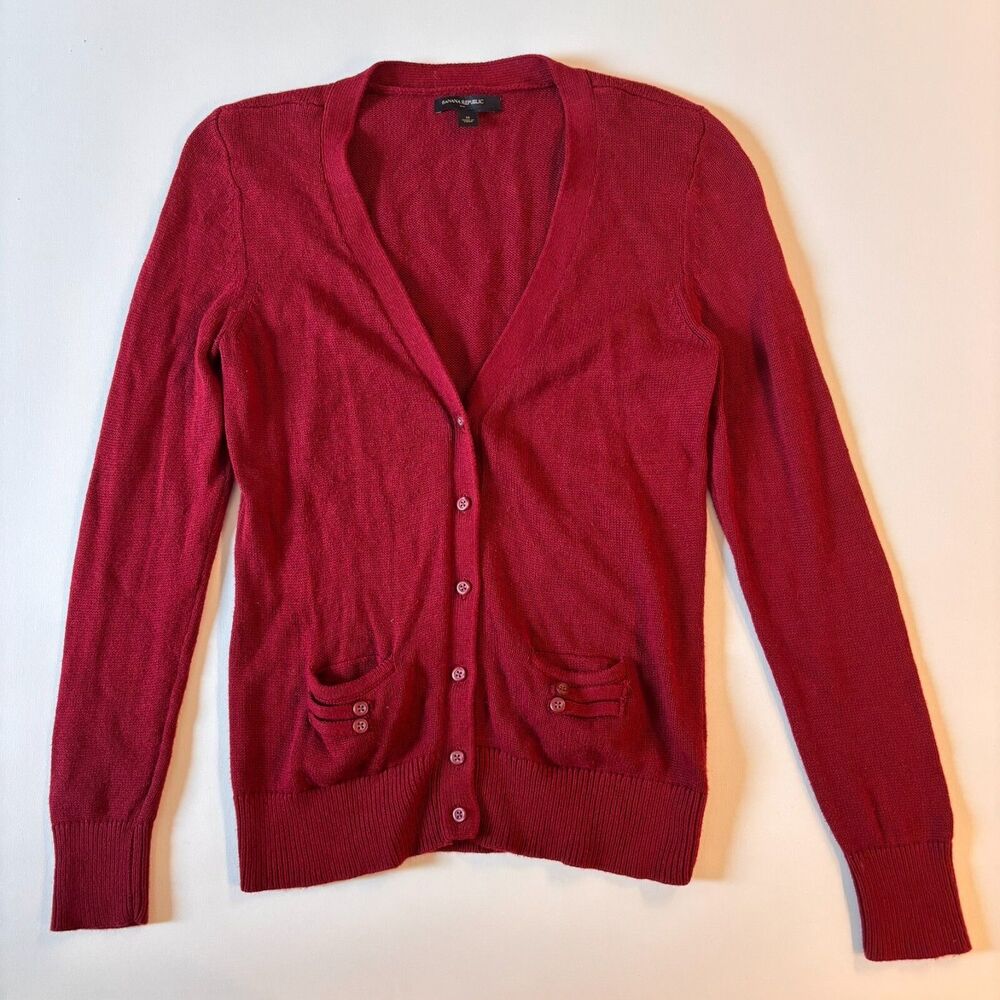 Banana Republic Cardigan Womens Medium Red Button Up Long Sleeve Front Pockets